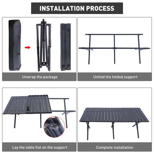45.66 in. Black Rectangle Steel Picnic Table Seats 4-6 People with Carry Bag