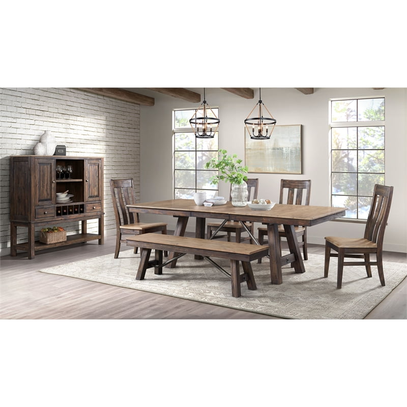 Intercon Furniture Transitional Wood Trestle Dining Table in Driftwood/Sable