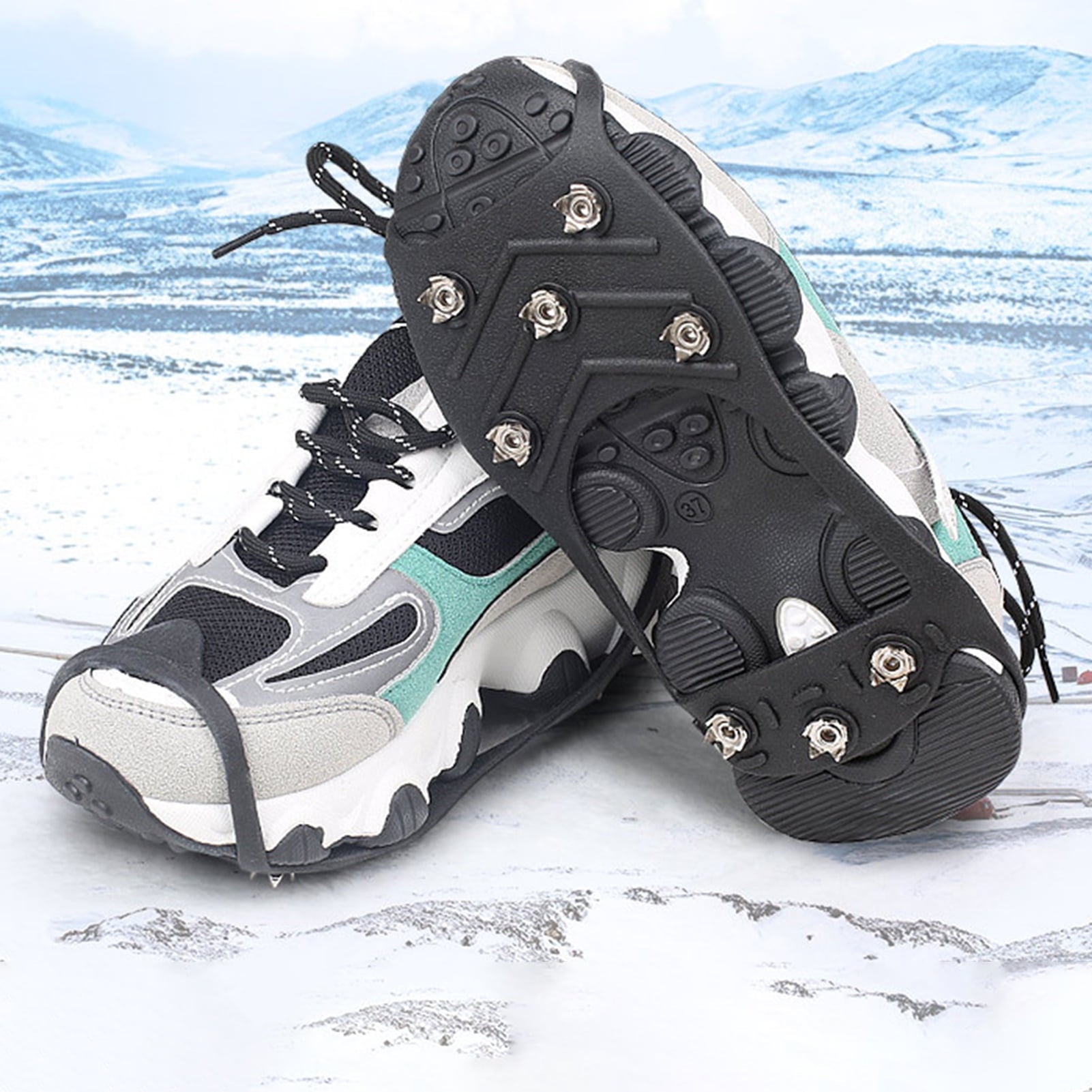 LeKY 2Pcs 8-tooth Anti-Skid Ice Climbing Shoe Spikes Grips Snowshoes Covers Crampons Black M