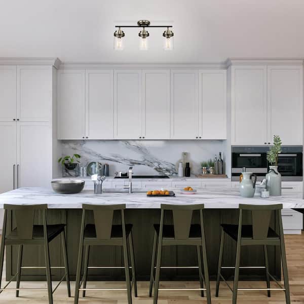 Adelaide 1.83 ft. 3-Light Antique Brass Fixed Track Lighting Kit with Matte Black Accent and Clear Glass Shades