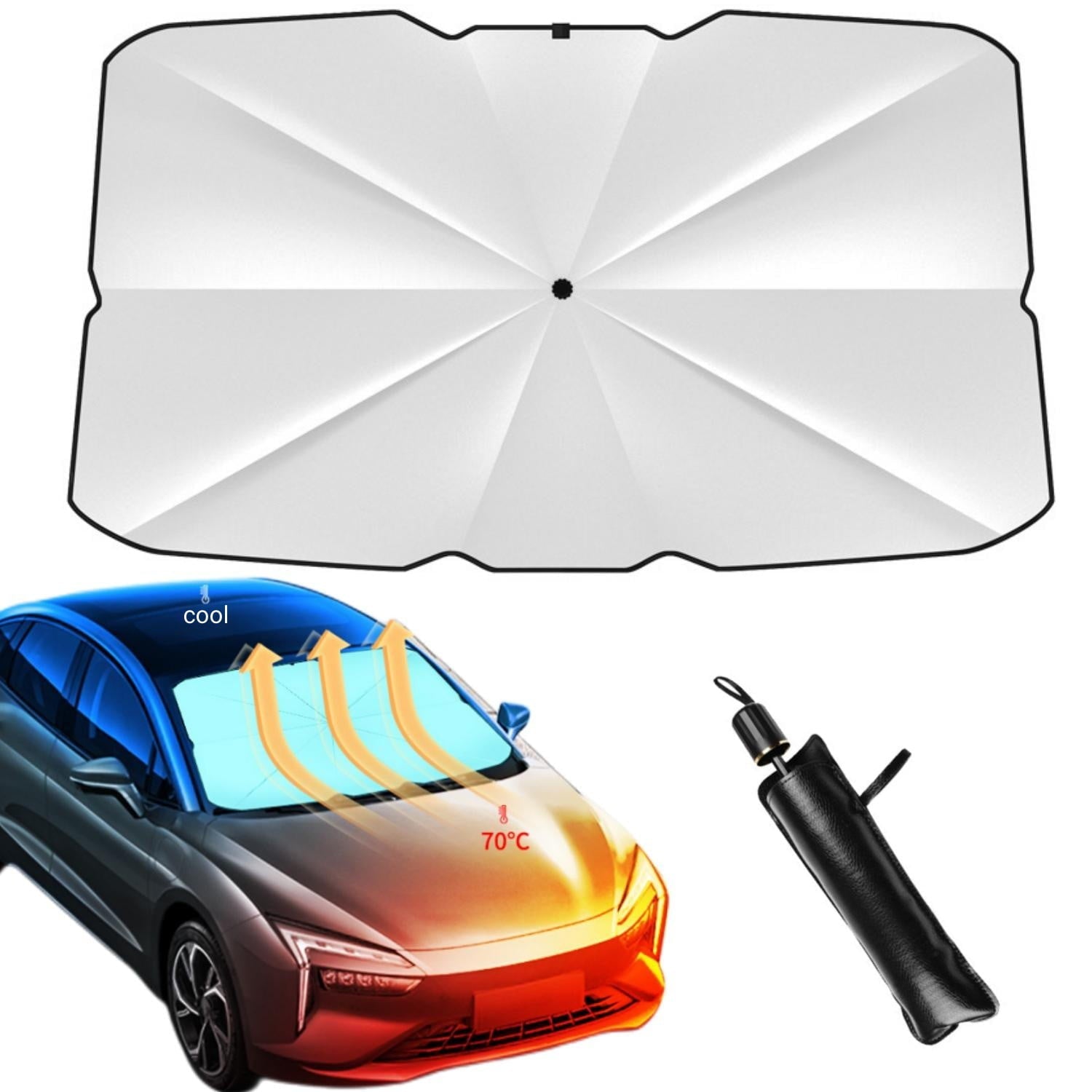 Home Times Windshield Sun Shade,Summer Foldable Umbrella Car Sun Shade Cover for Car Front Window (Heat Insulation Protection),Trucks/Cars/Auto Windshield Covers  (57*31'',Large,Silver)