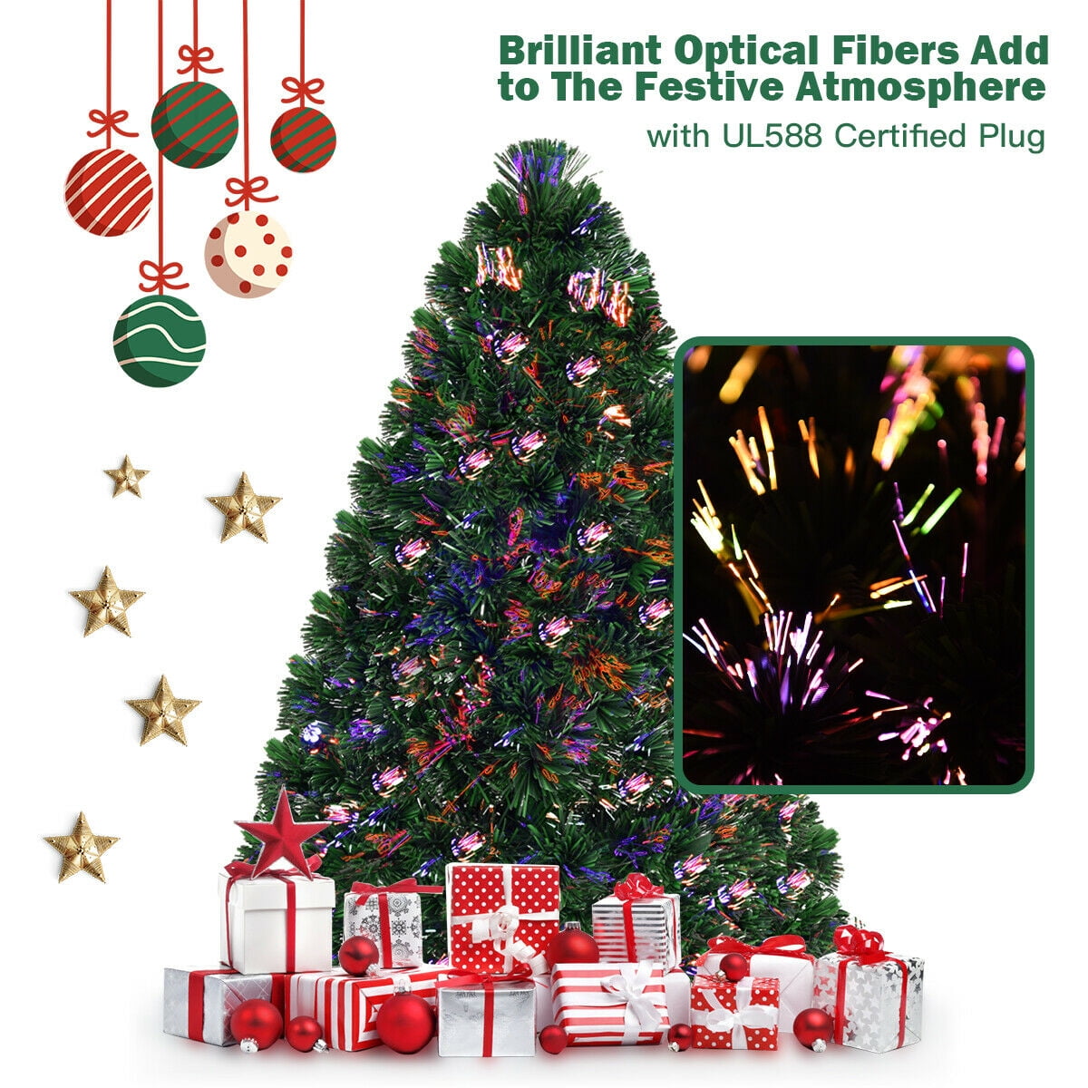 Costway 3Ft Pre-Lit Fiber Optic PVC Christmas Tree Tabletop Plastic