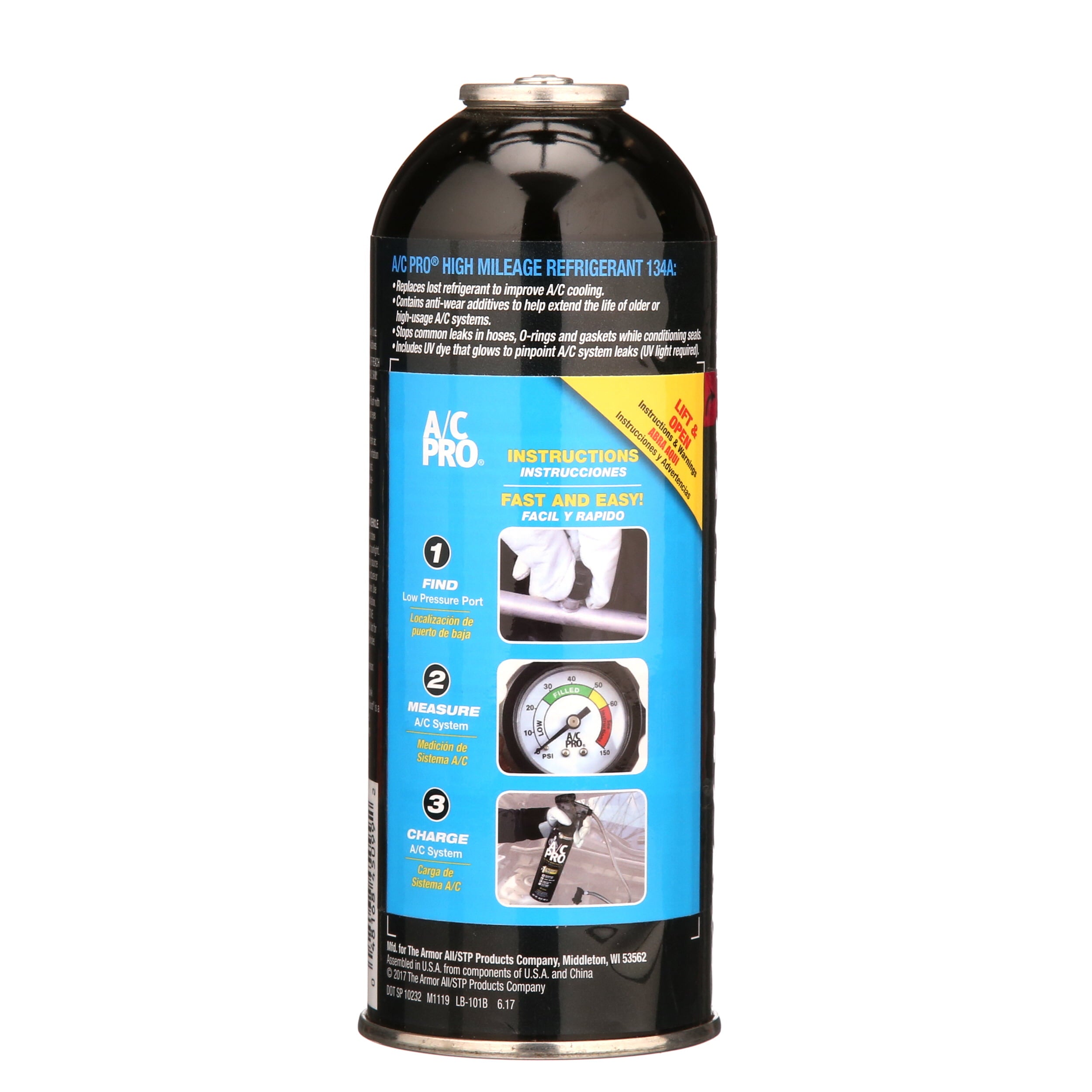 A/C Pro High Mileage R-134a A/C Recharge Auto Air Conditioner Refrigerant Refill - 12oz