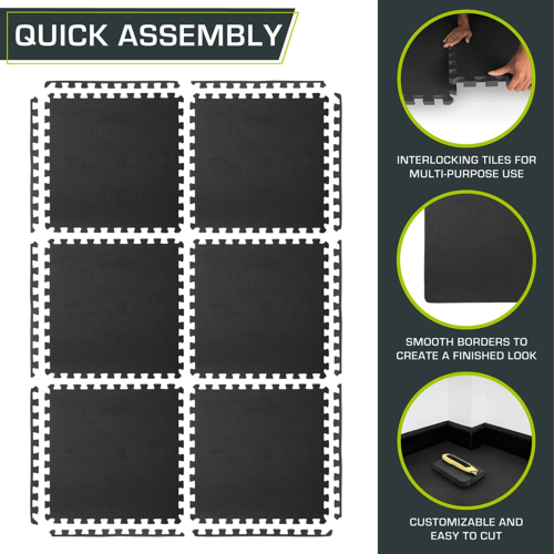 Extra Thick Puzzle Exercise Mat 1” EVA Foam Interlocking Tiles 6 Tiles Black