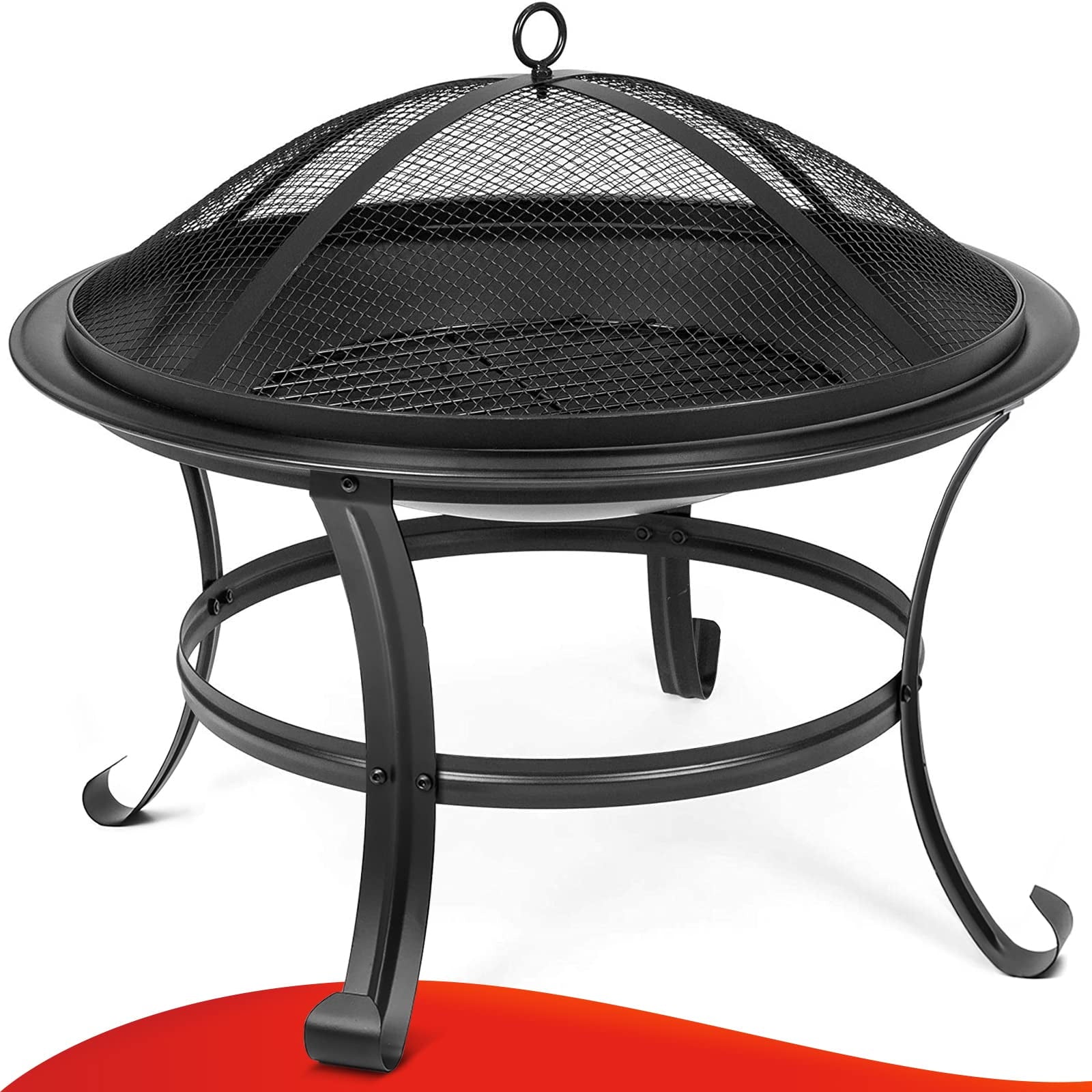 KingSo 22 inch Wood Burning Fire Pit for Camping Picnic Bonfire Patio Outside Backyard Garden Small Bonfire Pit Steel Firepit Bowl with Spark Screen, Log Grate, Poker