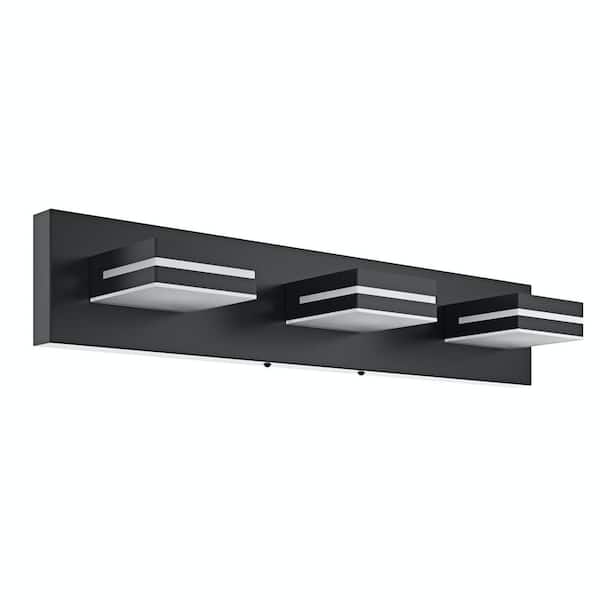 23.6 in. 3-Light Modern Black Bathroom LED Vanity Lights Acrylic Modern Black Bathroom Wall Lighting Fixtures