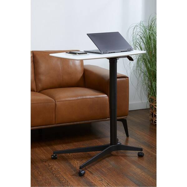 27.5 in. Rectangular White / Black Lift Table Laptop Desk with Locking Casters