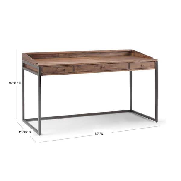 Ralston Solid Acacia Wood Modern Industrial 60 in. Wide Writing Office Desk in Rustic Natural Aged Brown