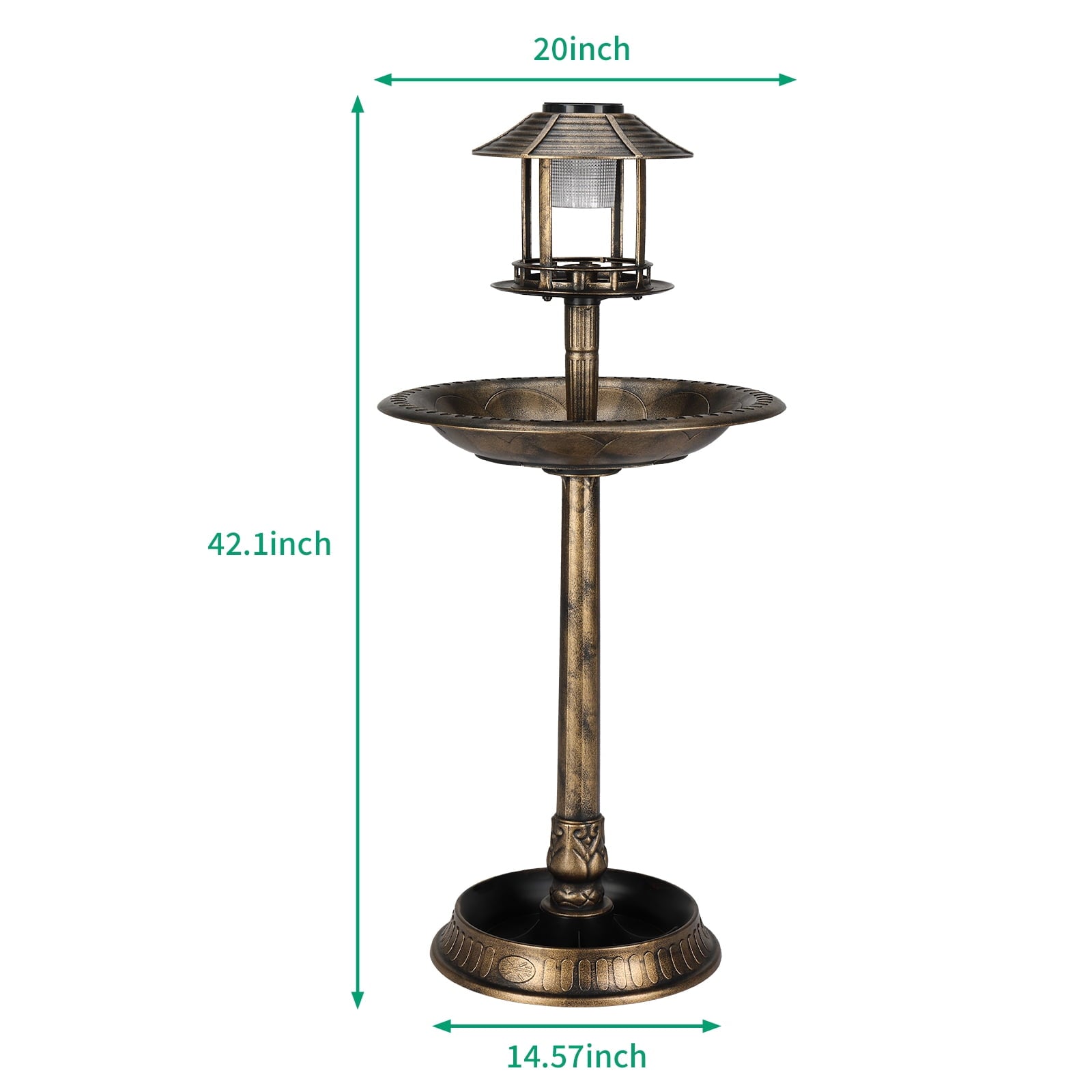 GoDecor Bird Bath Pedestal Birdbaths Brown 42 Inch Bird Bath with Solar Light