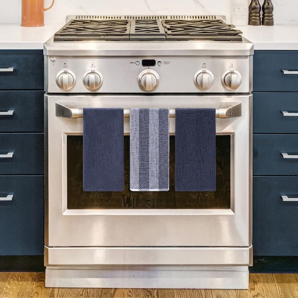Cotton Classics 100% Cotton Navy/Heathered Stripe Kitchen Towel (Set of 3)