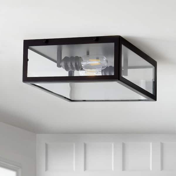Grayson 12 in. Oil Rubbed Bronze/Clear Metal/Glass LED Flush Mount