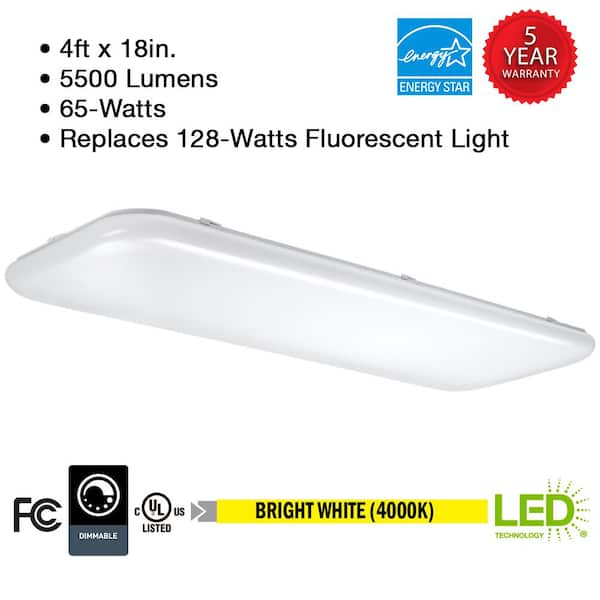 49 in. x 18 in. Kitchen Lighting LED Flush Mount Rectangular Ceiling Light Fixture 5500 Lumens 4000K (8-Pack)