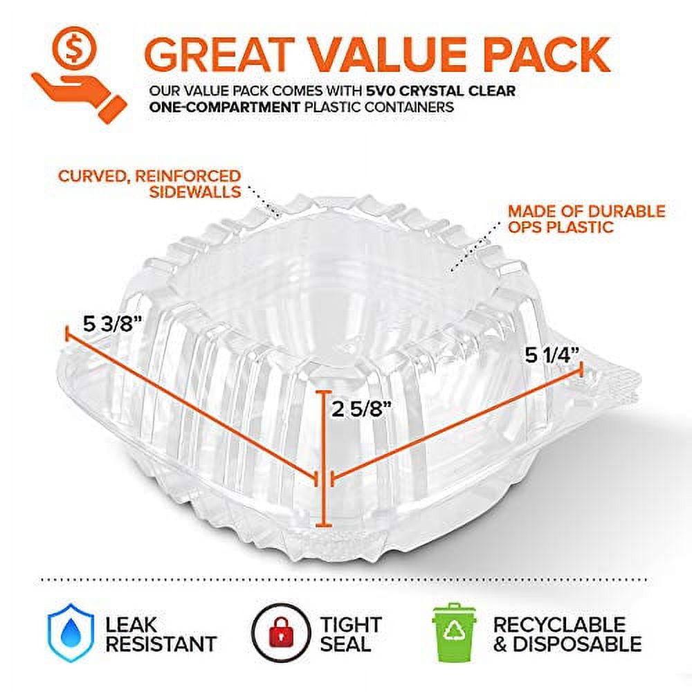 Stock Your Home Plastic 5 x 5 Inch Clamshell Takeout Tray (50 Count) - Dessert Containers - Plastic Hinged Food Container