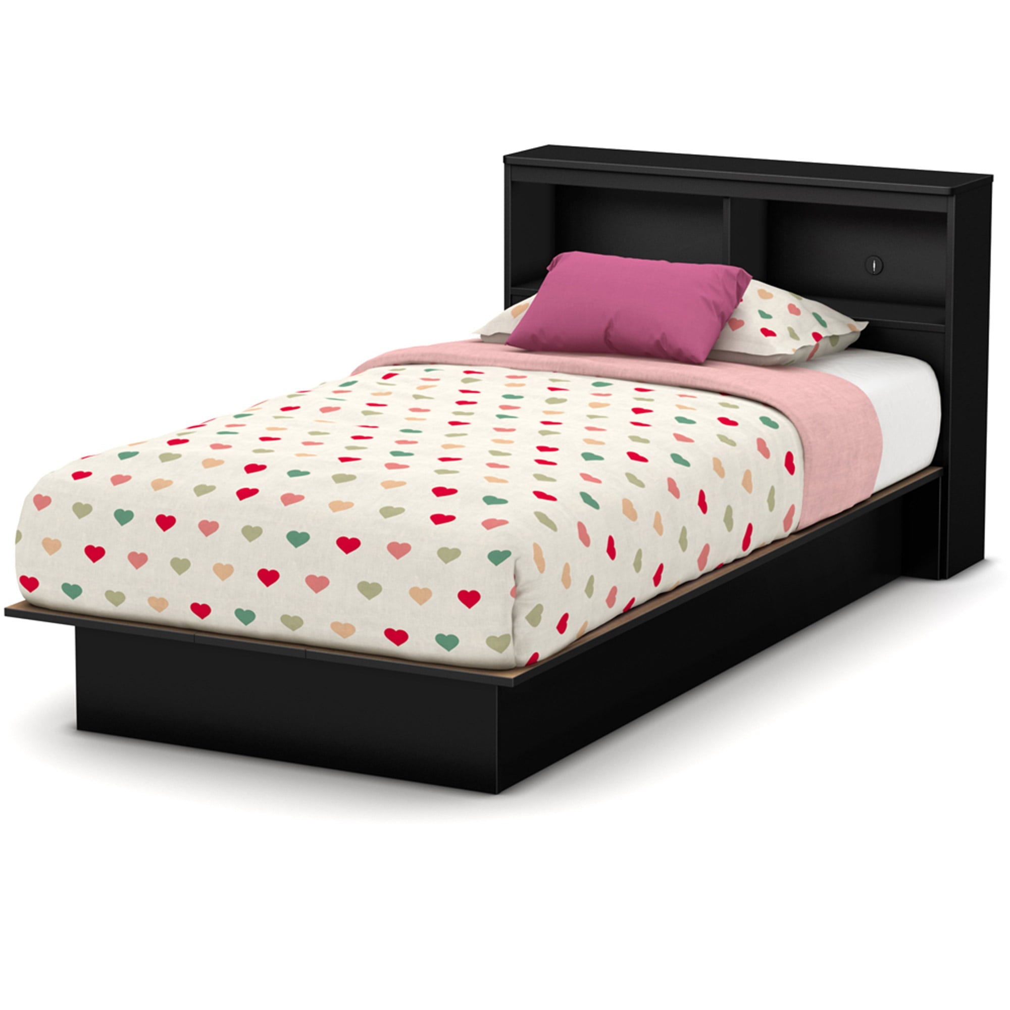 South Shore Smart Basics Twin Bookcase Headboard, Pure Black