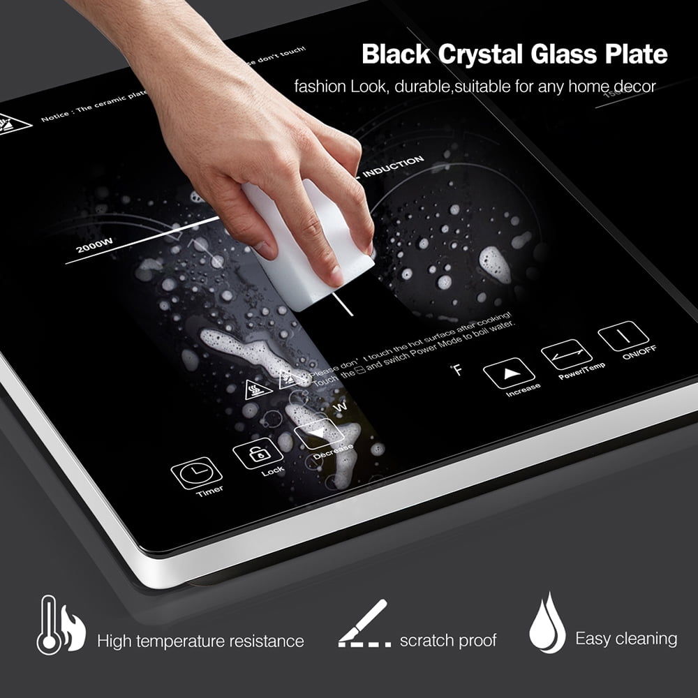 AMZCHEF 1800W Double Induction Cooktop Low Noise with Independent Control 2 Burners, 10 Temperature, 9 Power Levels, 3-hour Timer & Child Safety Lock