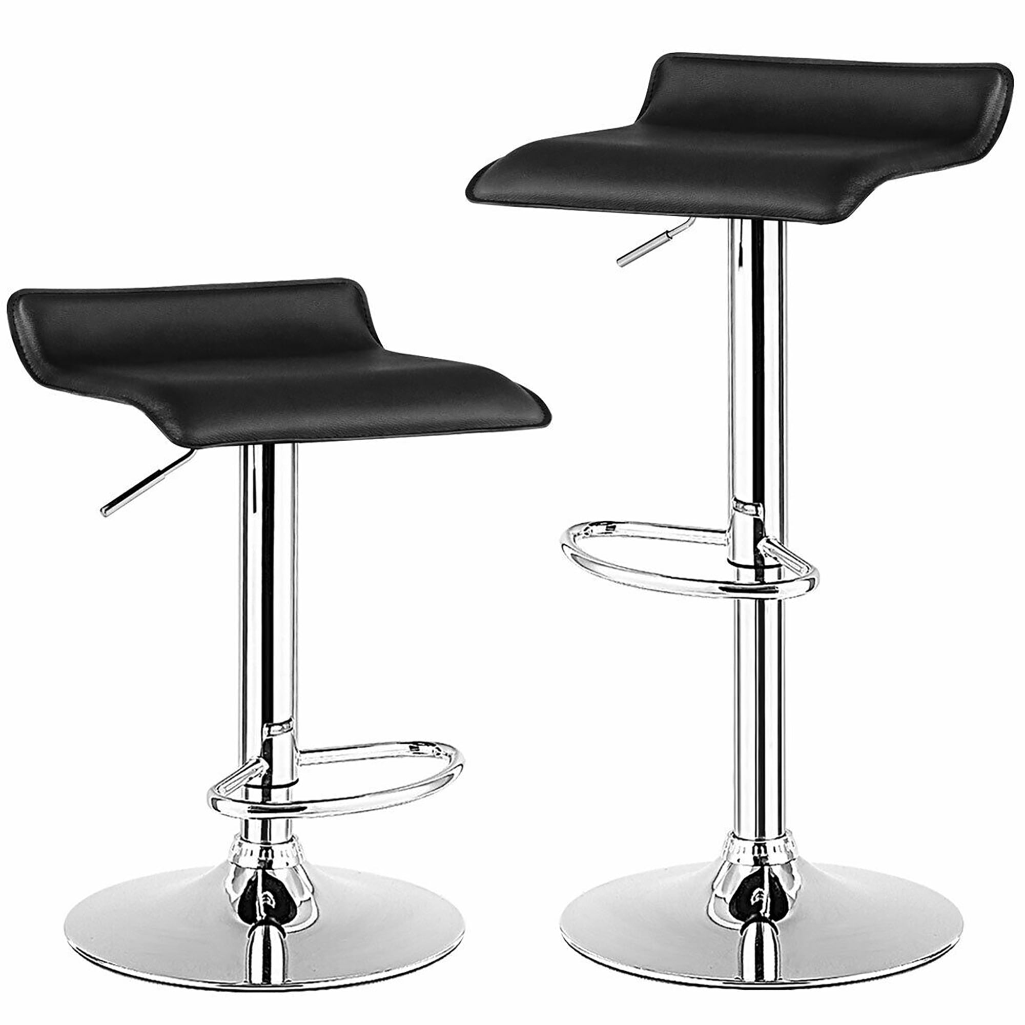 Costway Set of 2 Swivel Bar Stool PU Leather Adjustable Kitchen Counter Bar Chairs Black Low Back