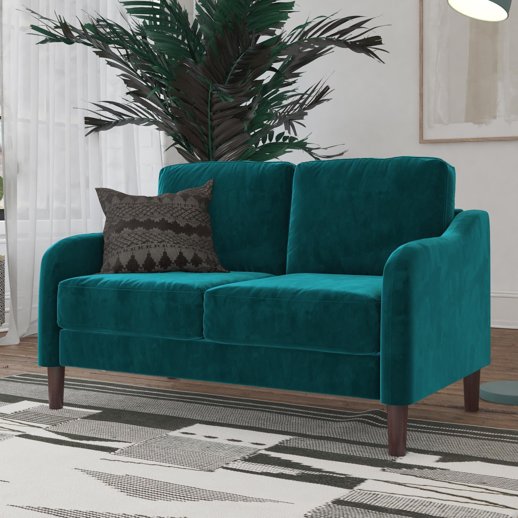 DHP Marbella 2-Seater Loveseat Sofa, Small Modern Couch, Green Velvet