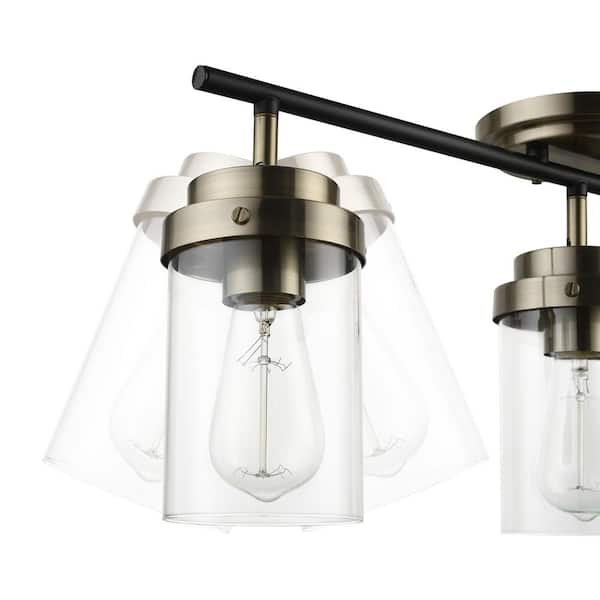 Adelaide 1.83 ft. 3-Light Antique Brass Fixed Track Lighting Kit with Matte Black Accent and Clear Glass Shades