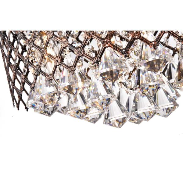 Clara 4-Lights Antique Copper Glam Flush Mount with Lattice Drum Shade and Clear Glass Hanging Crystals