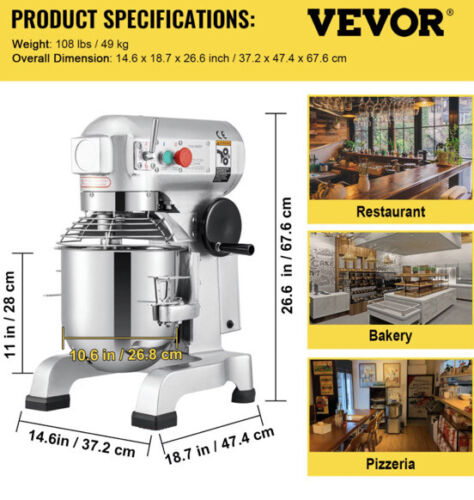 VEVOR Heavy Duty Commercial Food Mixer 15QT 600W With 3 Speeds