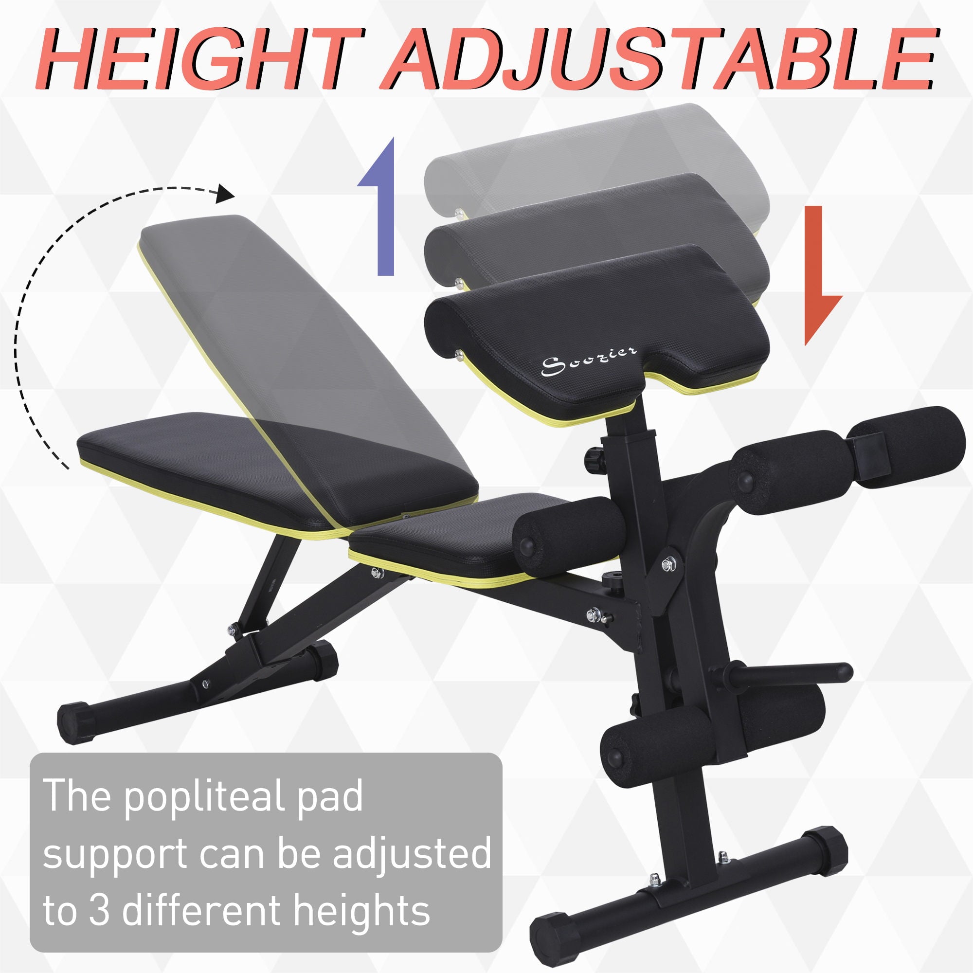 Soozier Adjustable Sit-up Dumbbell Multi-Functional Purpose Hyper Extension Weight Bench with Back Angle