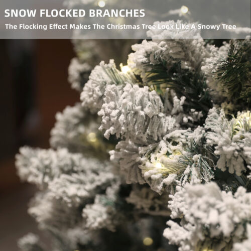 6ft/7.5ft Artificial Pre-lit Christmas Tree Snow White Flocked Hinged Bushy Tree