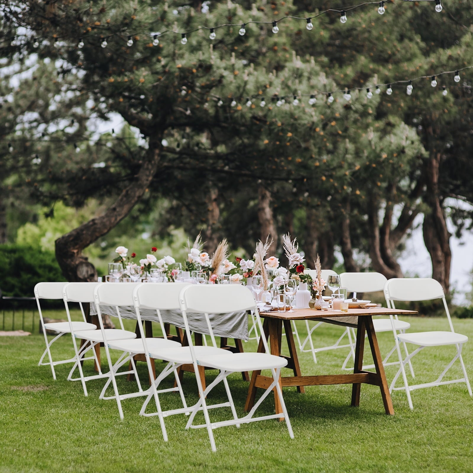 Zimtown Set of 4 White Plastic Folding Chairs Heavy Duty Portable Stackable Party Event Chairs, Plastic Portable Party Chairs