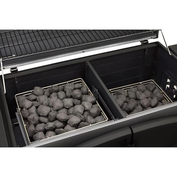 Heavy-Duty Extra-Large Dual Chamber Charcoal Grill in Black and Stainless Steel