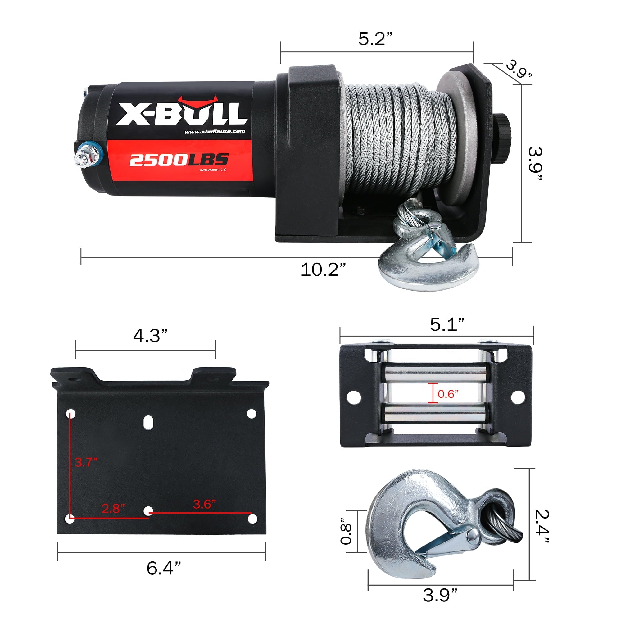X-BULL Electric Winch 12V 2500LBS/1134KGS Steel Cable Wireless ATV UTV 4WD Boat