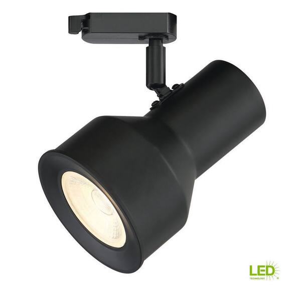Large 1-Light Solid Black Step Cylinder Integrated LED Track Lighting Head
