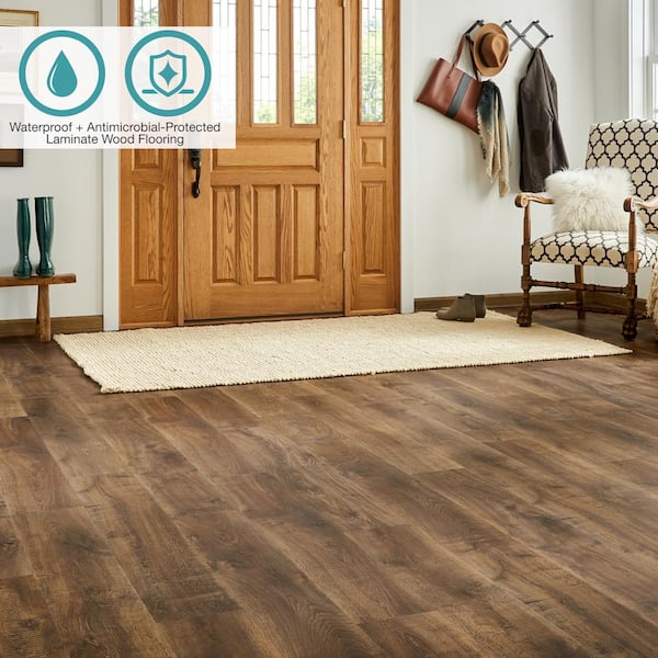 Defense+ Hoboken Oak 14 mm T x 7.4 in. W Waterproof Laminate Wood Flooring (17.2 sqft/case)