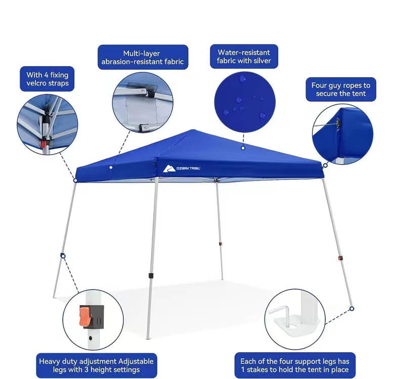 Ozark Trail Instant Slant Leg Canopy, Blue, 10 ft x 10 ft