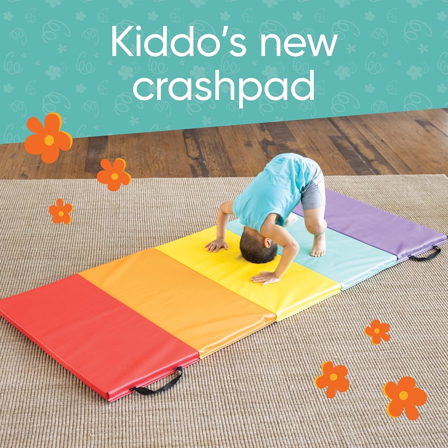 Hearthsong 5-Panel Folding Gymnastics Tumbling Mat - Rainbow