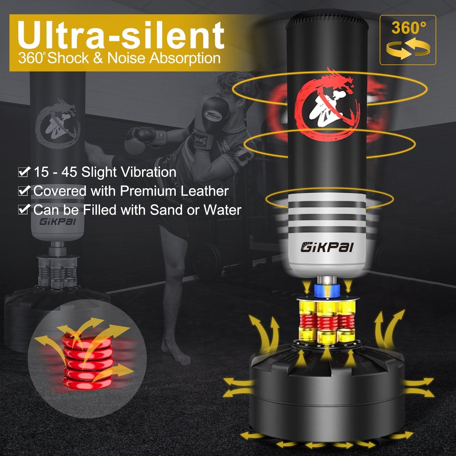 GIKPAL Freestanding Punching Bag, 70'' - 182lbs Heavy Boxing Bag with Stand for Adult Teens Kids Kickboxing Bag with 12 Suction Cup Base for Home Office Gym