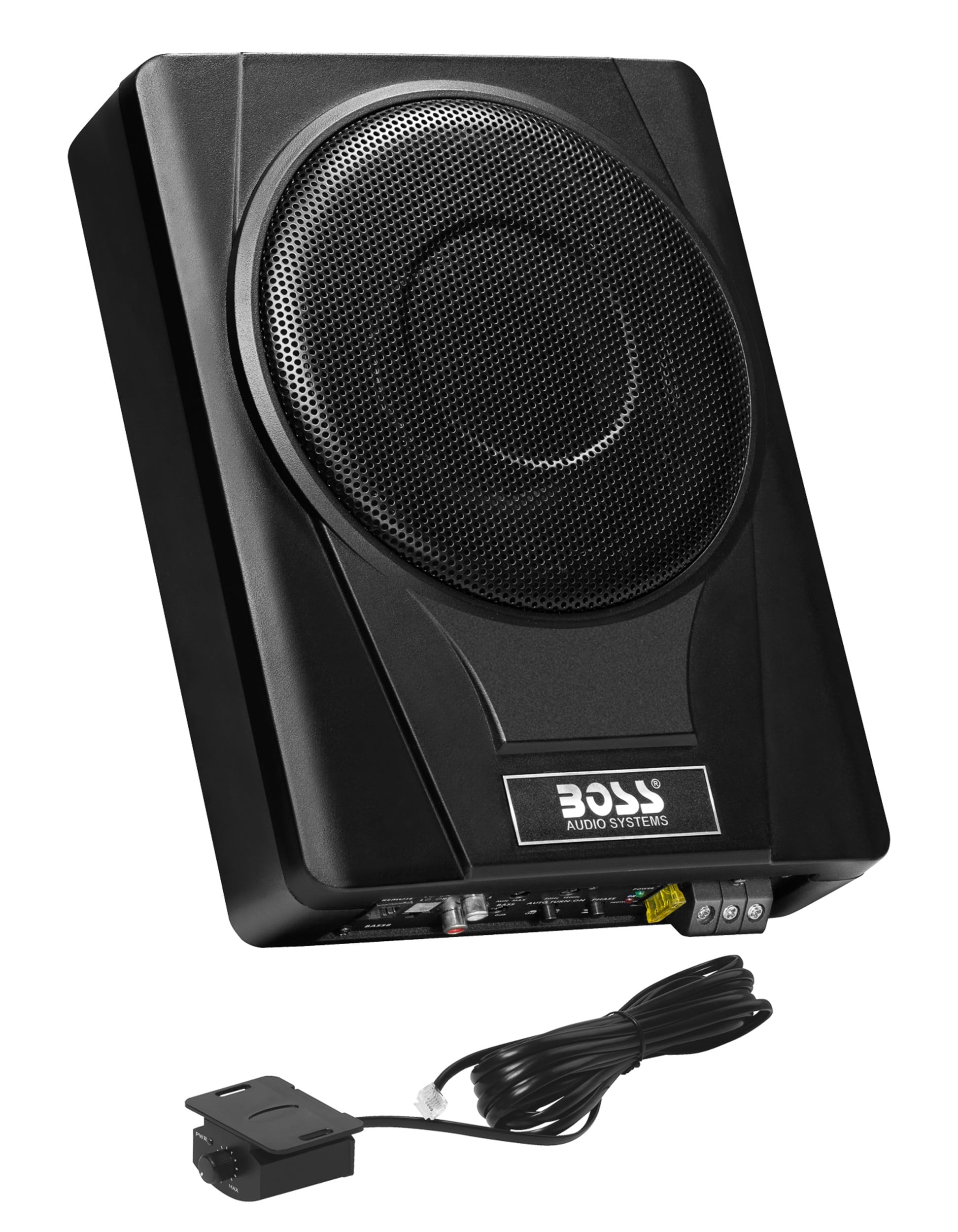 BOSS Audio Systems BASS8 8 Inch Under Seat Powered Car Subwoofer – 800 High Output, Low Profile, Built In Amplifier, For Truck, Boxes and Enclosures, Remote Subwoofer Control