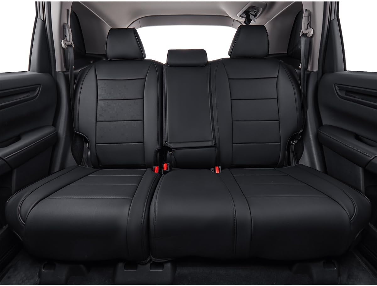 EKR Custom Fit CRV Seat Covers for Honda CRV EX,EXL,Hybrid 2023 2024 - Full Set Breathable Leather Auto Seat Covers(Black)