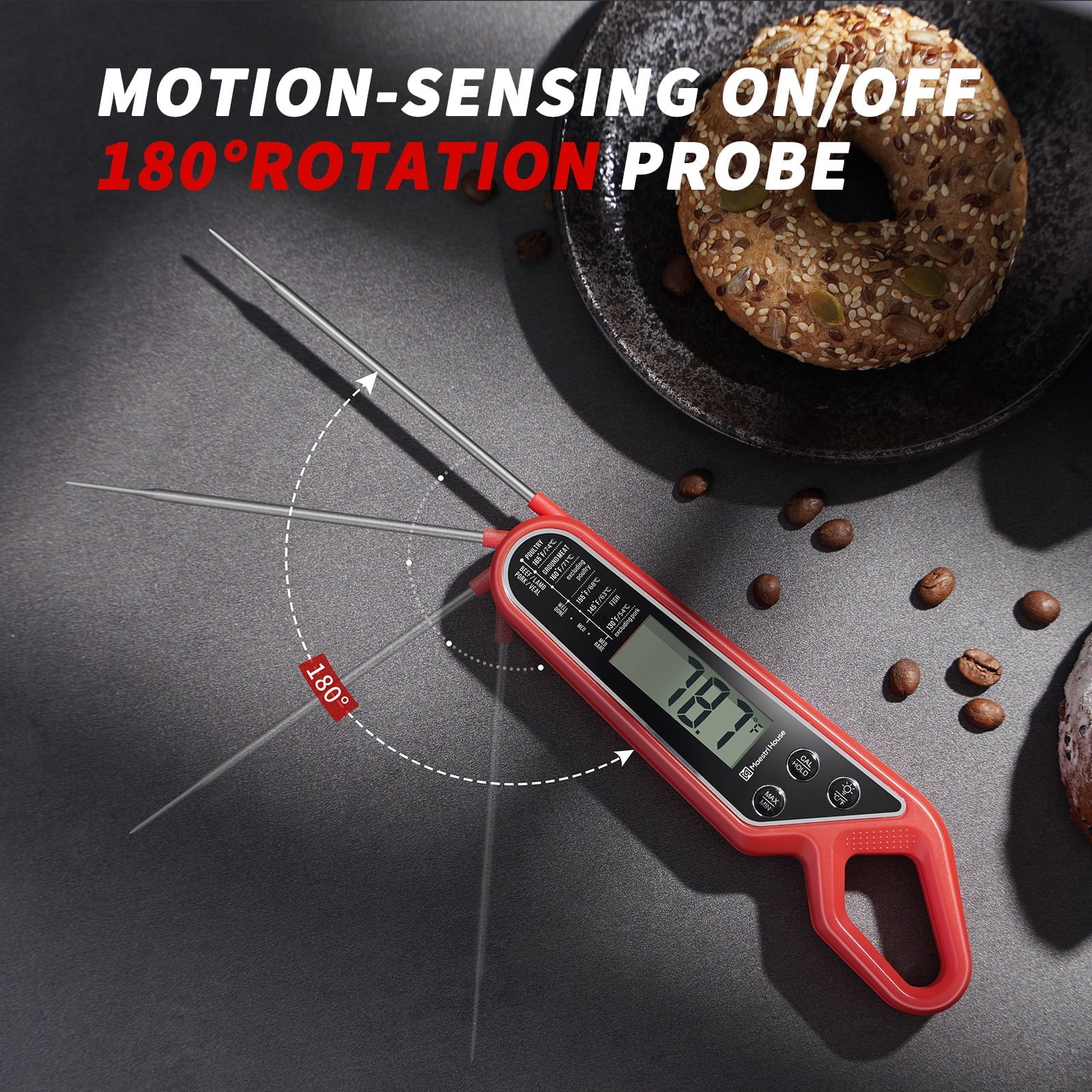 Digital Meat Thermometer 2-in-1 Grillthermometer Instant Read with Temperature Alarm, large LCD Screen, Magnet, Food Thermometer best for BBQ Grill Oven Cooking Kitchen