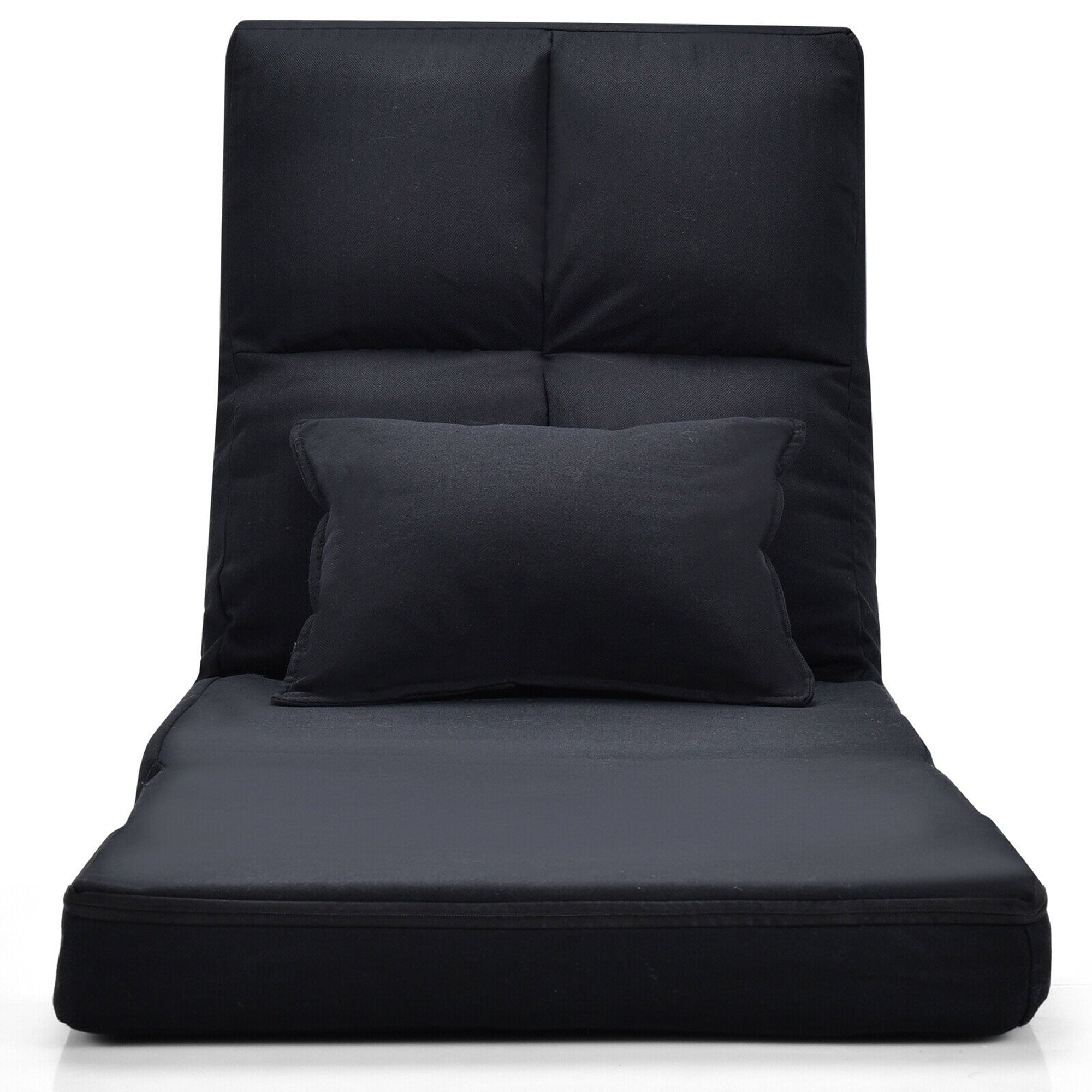 Gymax Flip Chair Convertible Sleeper Couch Futon Bed Lounger w/Pillow Black