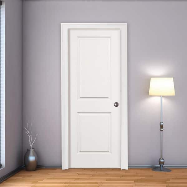 30 in. x 80 in. 2-Panel Square Top Left Hand Solid Core White Primed Molded Single Prehung Interior Door w/Nickel Hinges