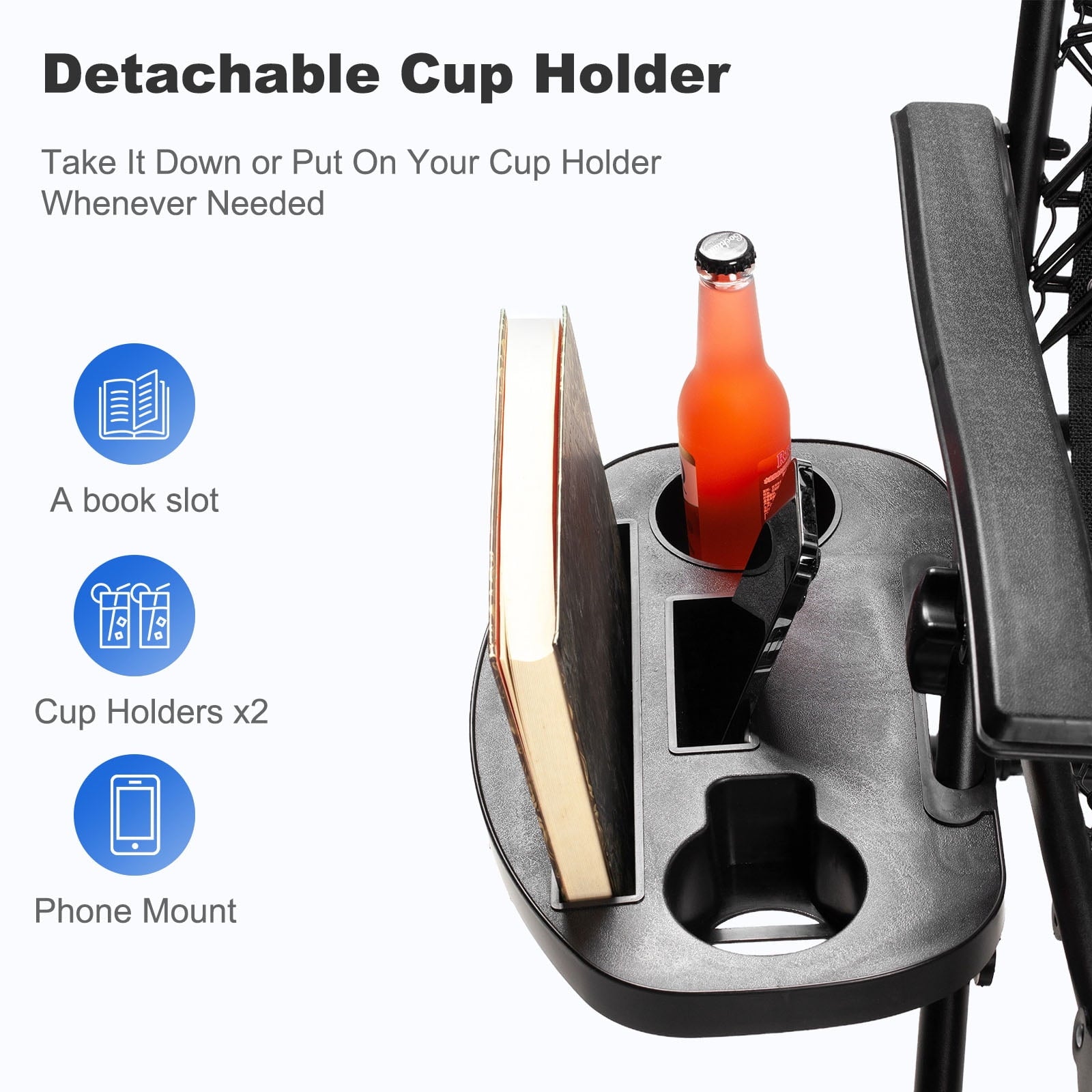 Nazhura Set of 2 Relaxing Recliners Patio Chairs Adjustable Steel Mesh Zero Gravity Lounge Chair Recliners with Pillow and Cup Holder (Khaki)