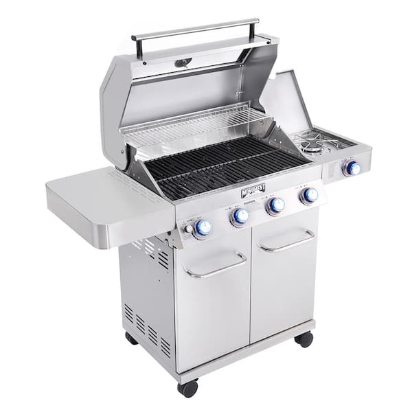 4-Burner Propane Gas Grill in Stainless with Clear View Lid, LED Controls and Side Burner