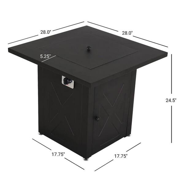24.5 in. Black Square Metal Propane Fire Pit Table with Volcanic Stone and ETL-Certified