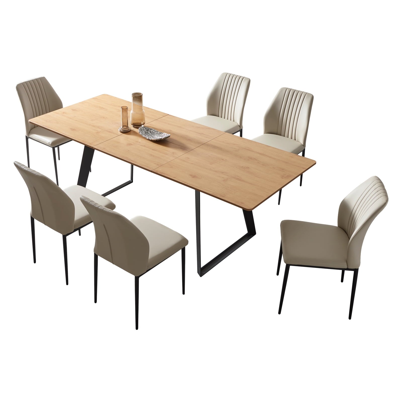 jiexi Modern mid-Century Dining Table Dining Table and Chairs for 6 Rectangular Wooden Dining Table Expandable Dining Table Space-Saving Multifunctional Dining Table