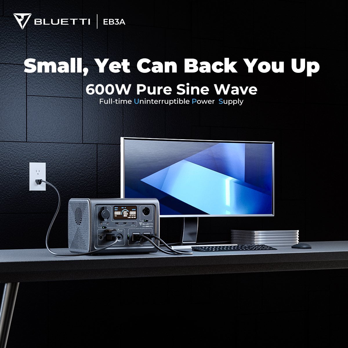 BLUETTI EB3A Solar Generator, 600W/268Wh Portable Power Station, UPS LiFePO4 Solar Generator for House, Camping