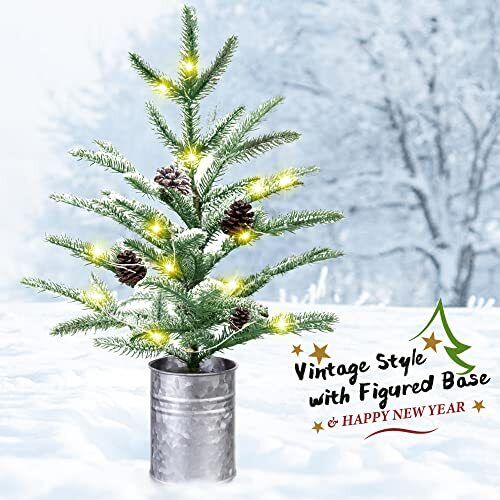 Small Christmas Tree 24 inch Mini Christmas Tree Pre-lit with 60 Lights Rusti...