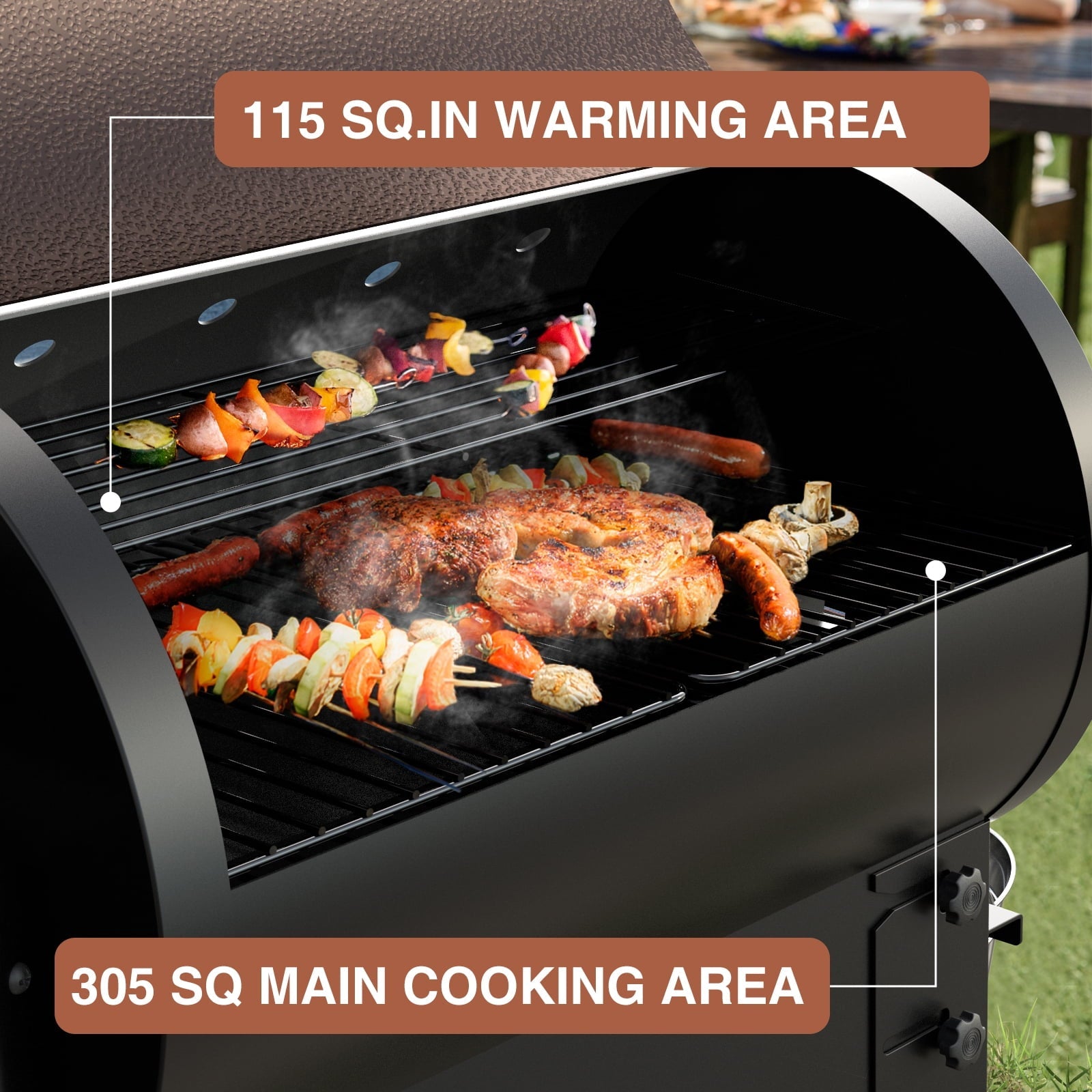 KingChii 456 sq. in Wood Pellet Smoker & Grill BBQ with Auto Temperature Controls, Folding Legs for Outdoor Patio RV (Rain Cover Included), Bronze