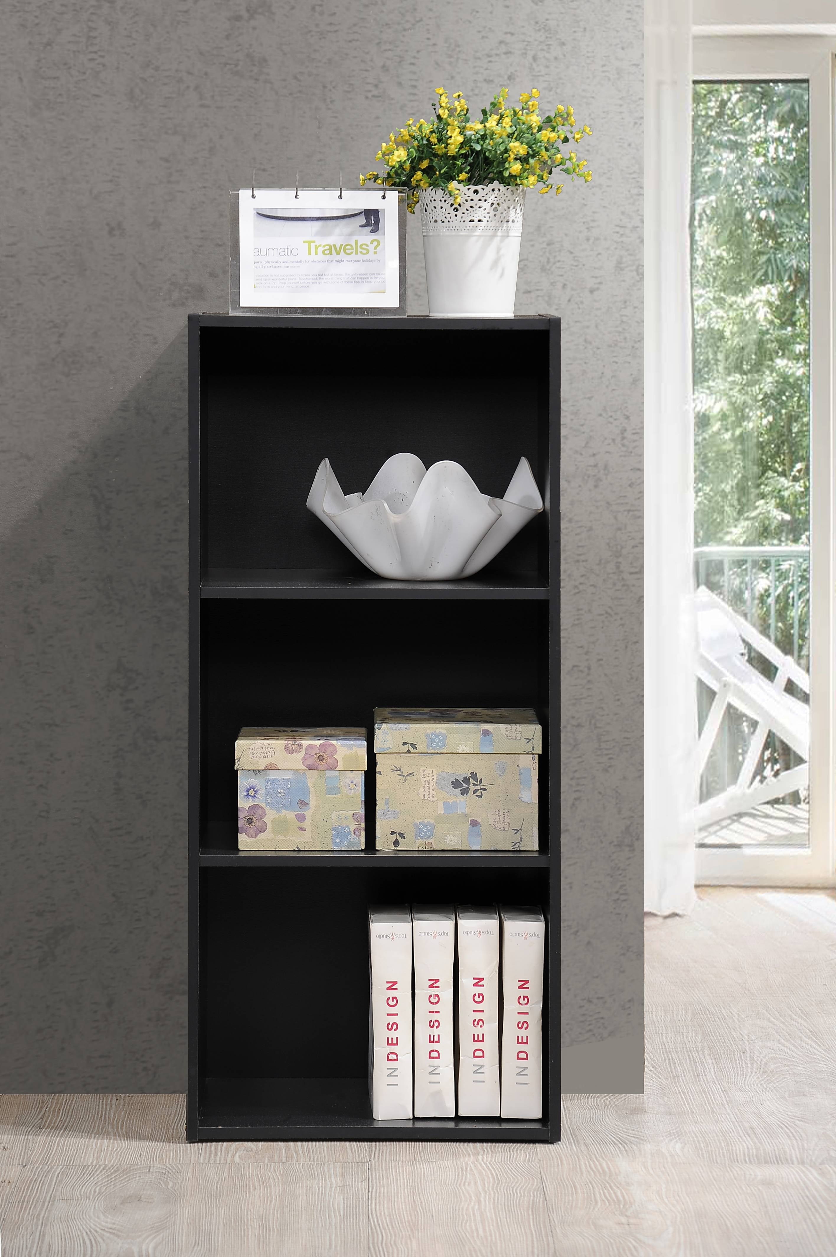 Hodedah 3-Shelf Bookcase in Black