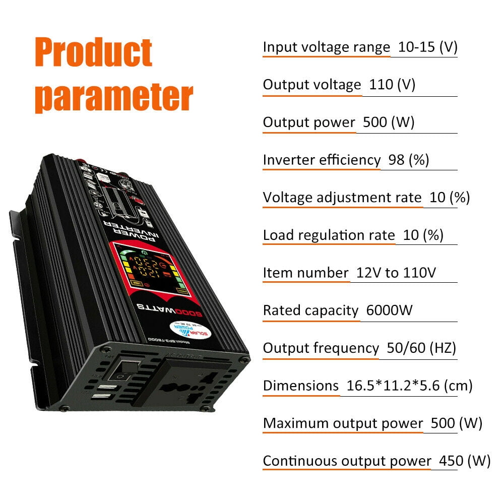 DFITO 6000W Power Inverters,6000W Car Power Inverter, 12v to 110v AC Converter with 1 AC Outlets 4.2A Dual USB Inverter and 1 Car Cigarette Lighter for Truck/RV Power Converter