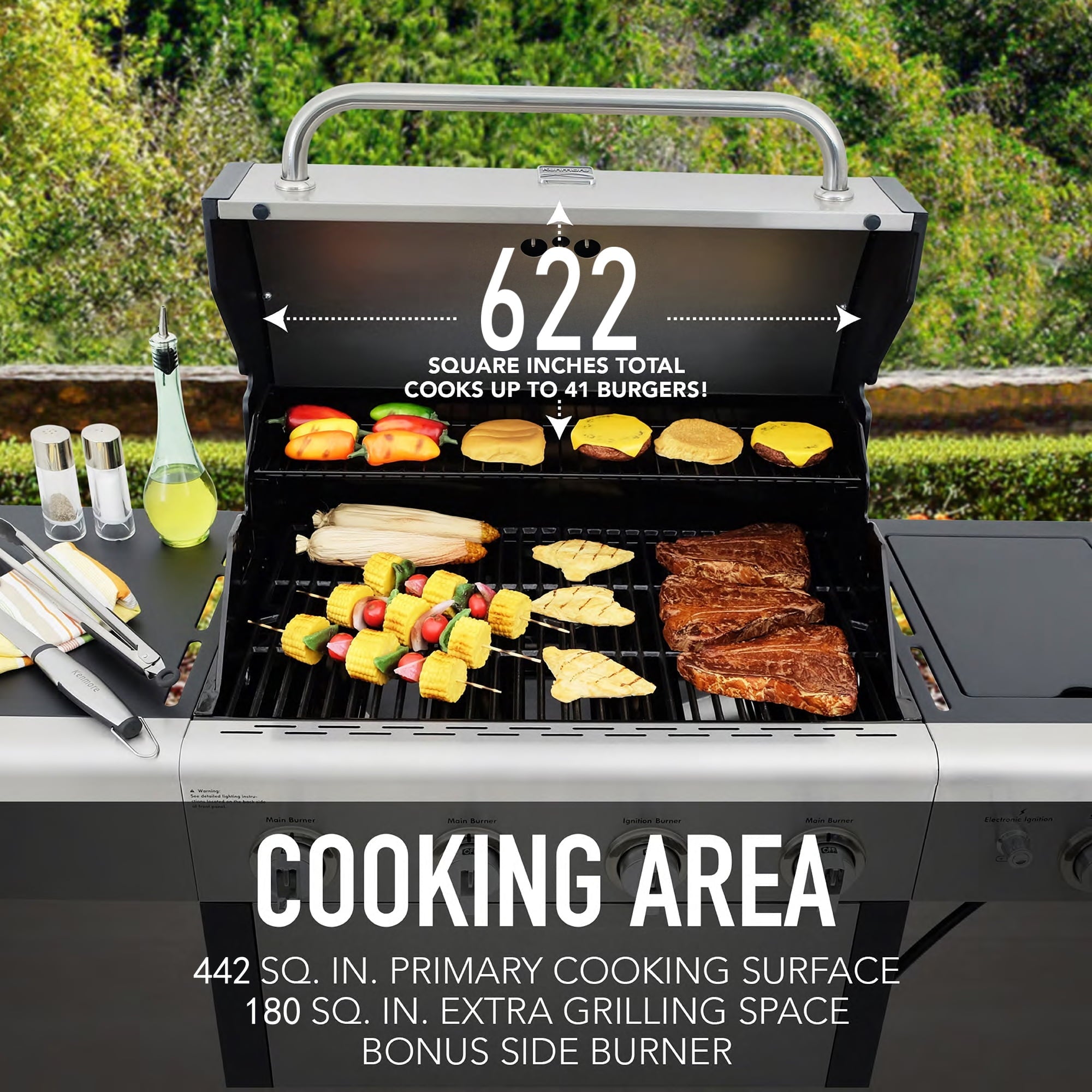 4-Burner Outdoor Propane Gas Grill with Side Burner, Open Cart, Stainless Steel
