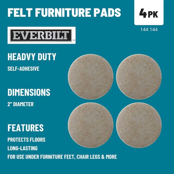 2 in. Beige Round Felt Heavy Duty Self-Adhesive Furniture Pads (4-Pack)